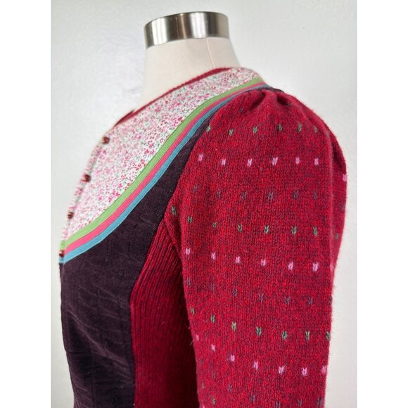 Moth Anthropologie Wool Blend Floral Yoke Cardigan Size Medium - Picture 14 of 16